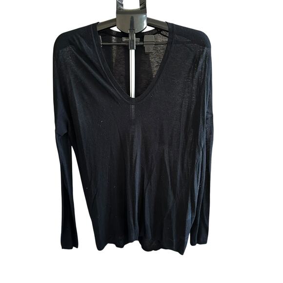 Vince Black Wool Blend V-neck Long Sleeves Shirt Women's Size Large | 5-8 - Picture 1 of 6
